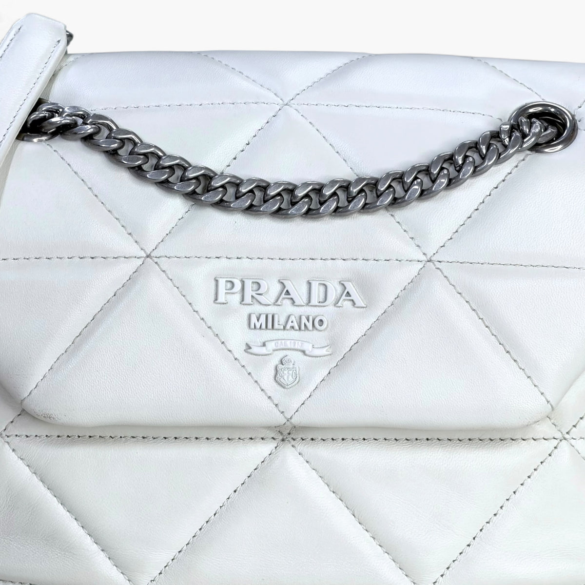 Prada spectrum small white leather shoulder / crossbody bag