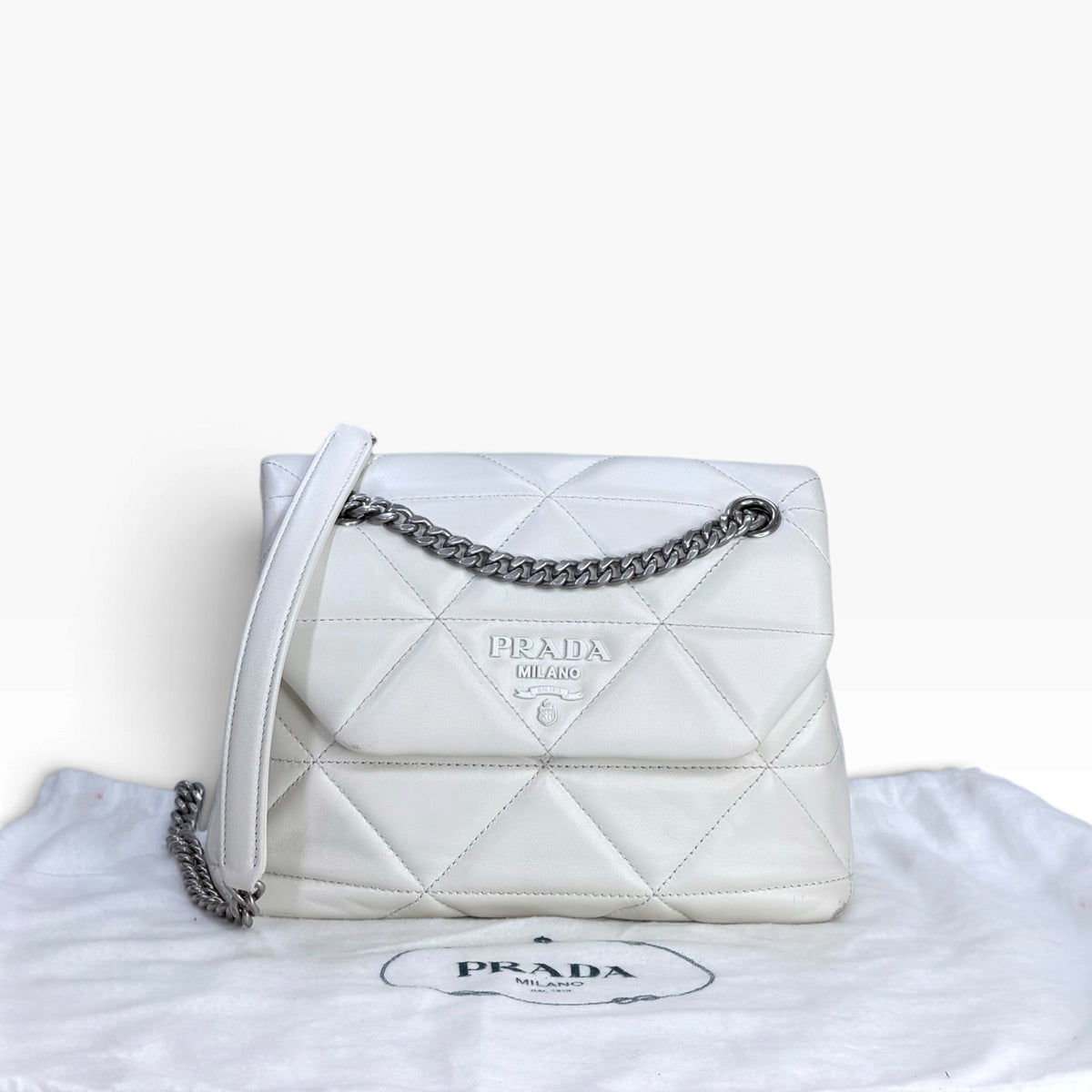 Prada spectrum small white leather shoulder / crossbody bag
