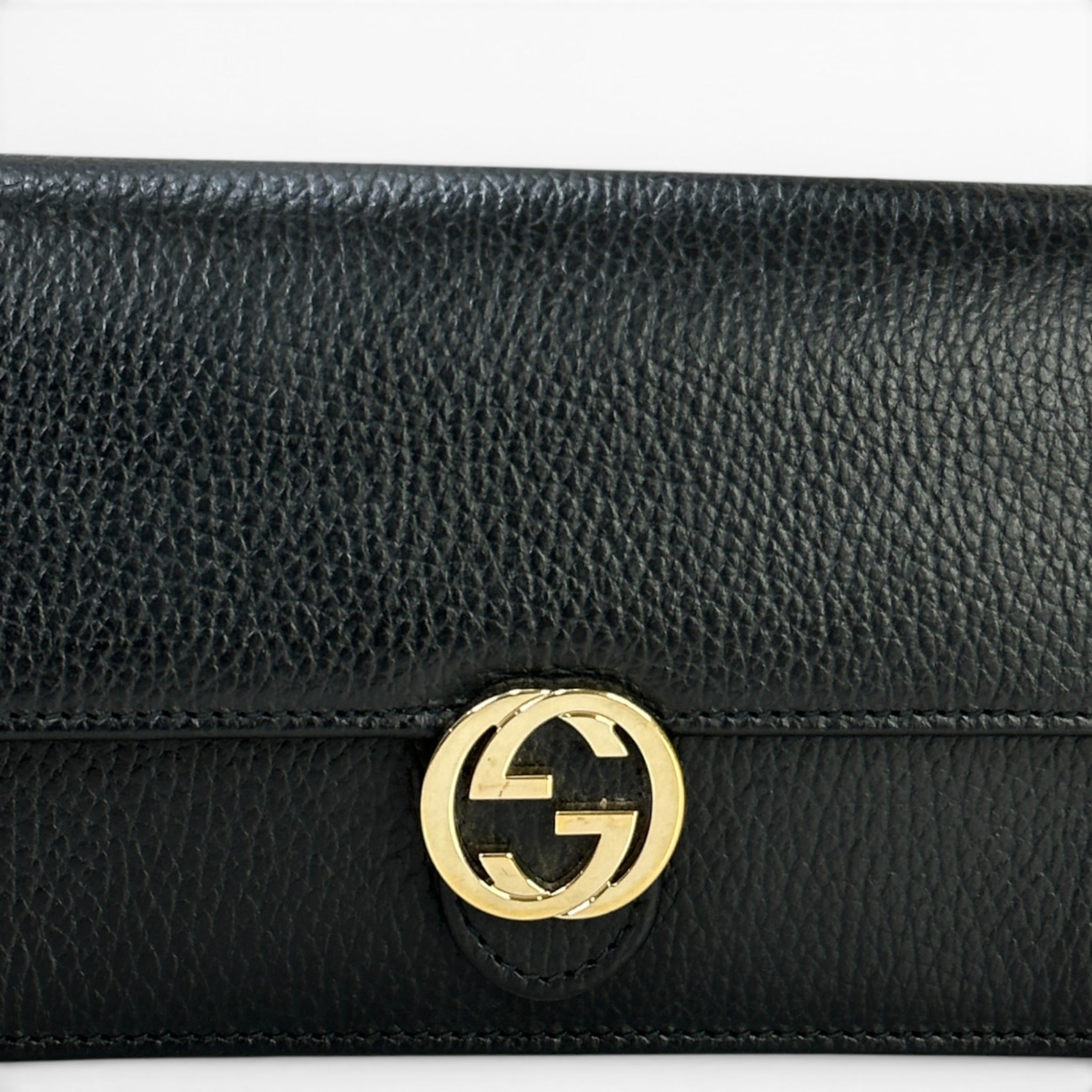 Gucci Interlocking G Wallet On Chain Textured Black Leather