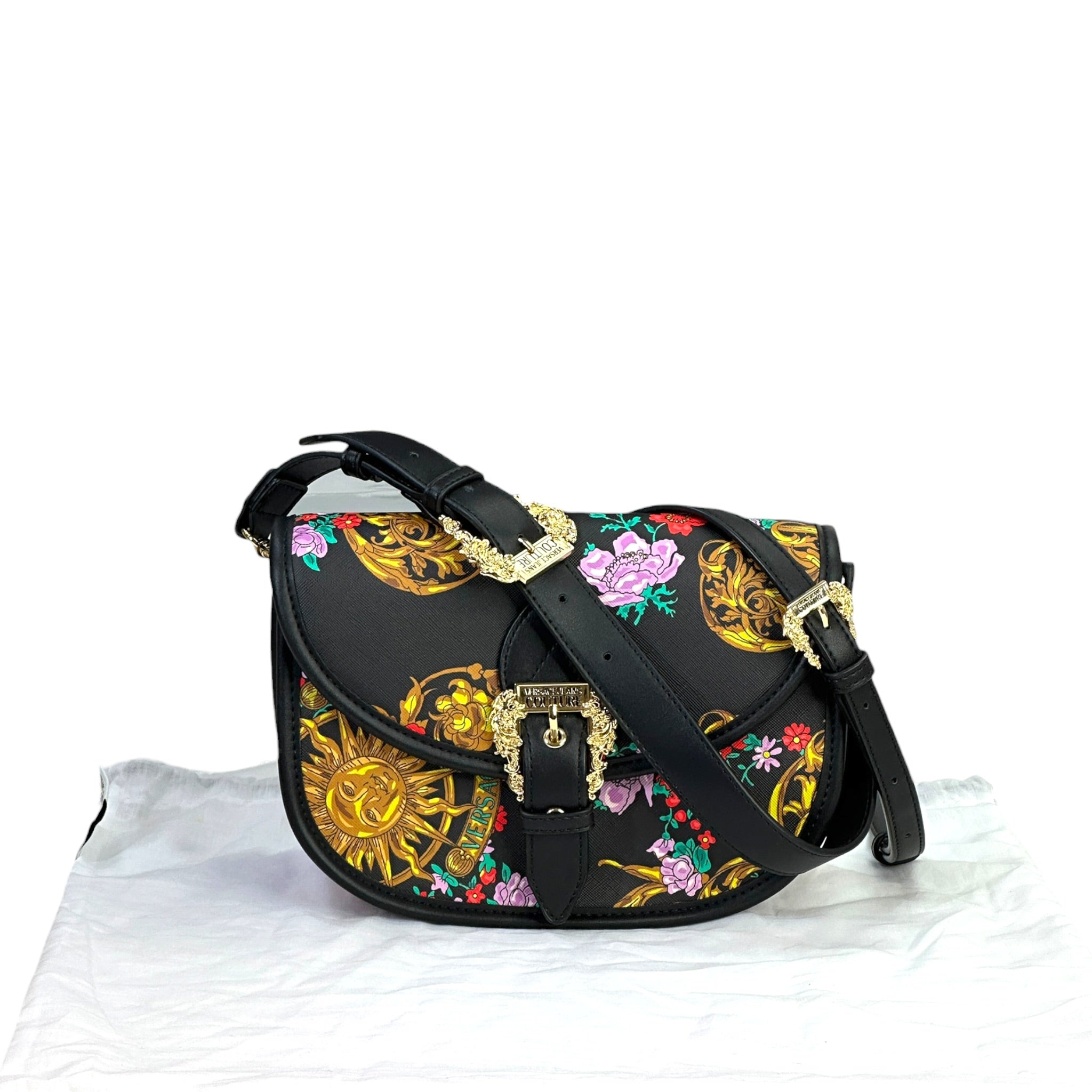 Versace Jeans Couture Crossbody Bag Black Floral Printed Leather