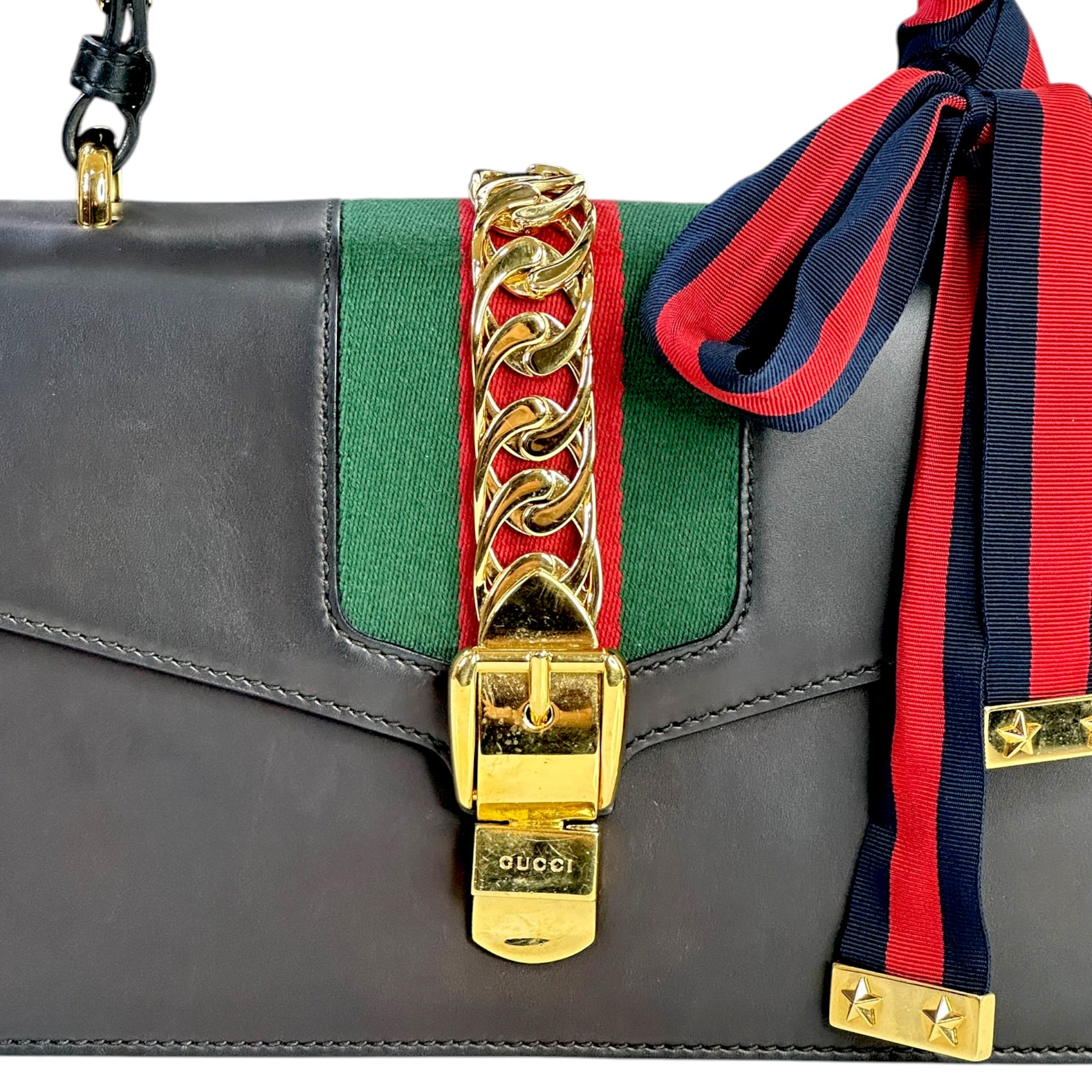 Gucci Sylvie Flap Black Leather Shoulder Bag