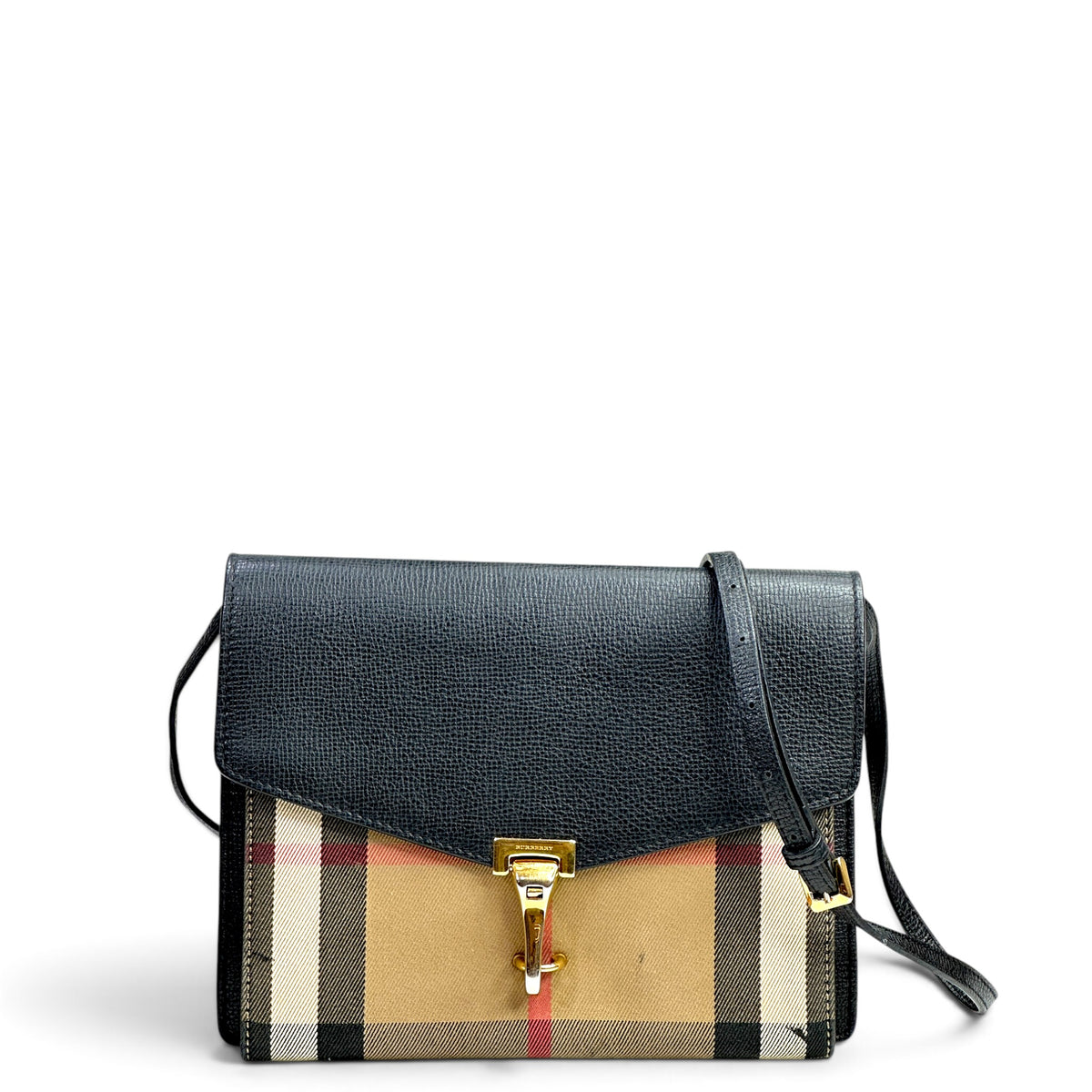 Burberry House Check Canvas and Black Leather Medium Crossbody Bag