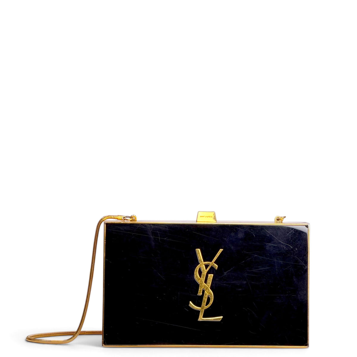 Saint Laurent Plexiglass Monogram Minaudiere Tuxedo Box Clutch with chain