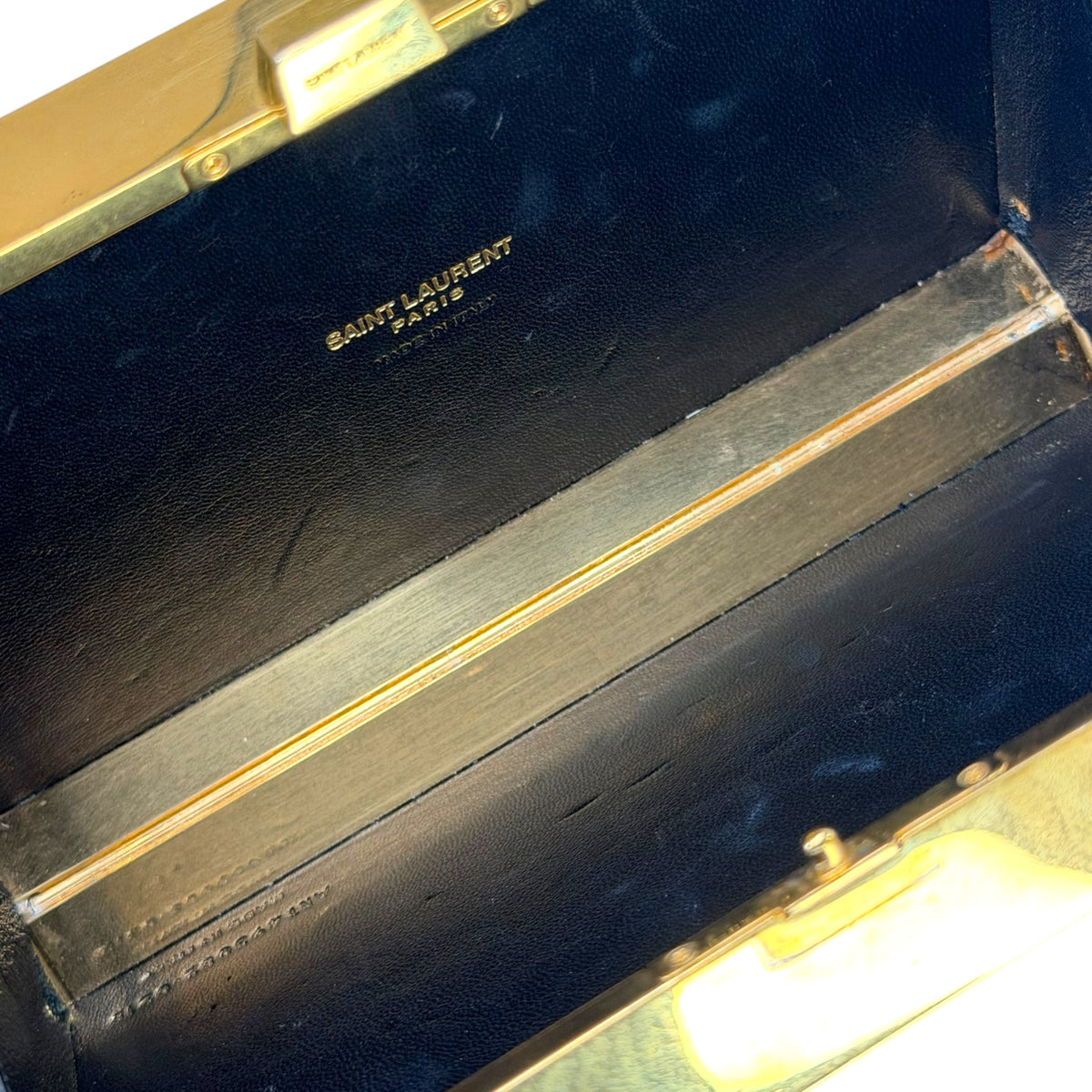 Saint Laurent Plexiglass Monogram Minaudiere Tuxedo Box Clutch with chain