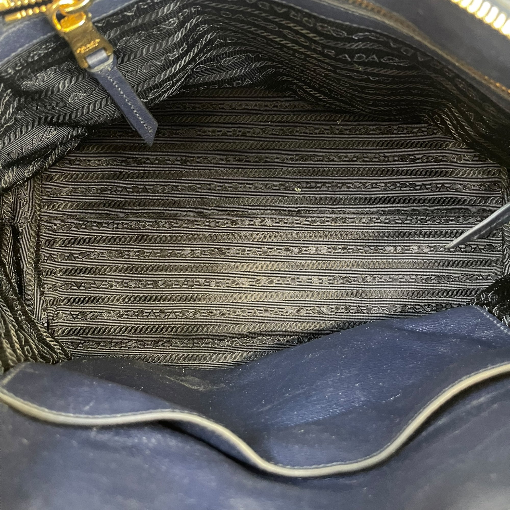 Prada Logo Embossed Satchel Baltico Glace Calf Leather