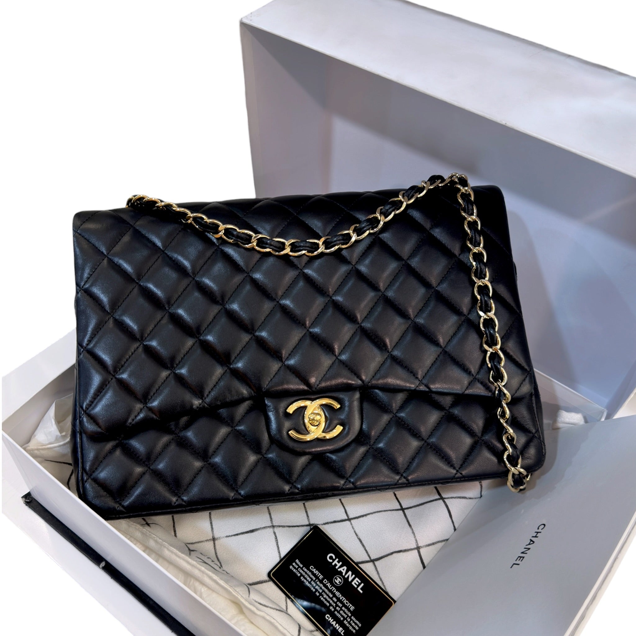 Chanel Classic Maxi Black Lambskin  Flap Bag
