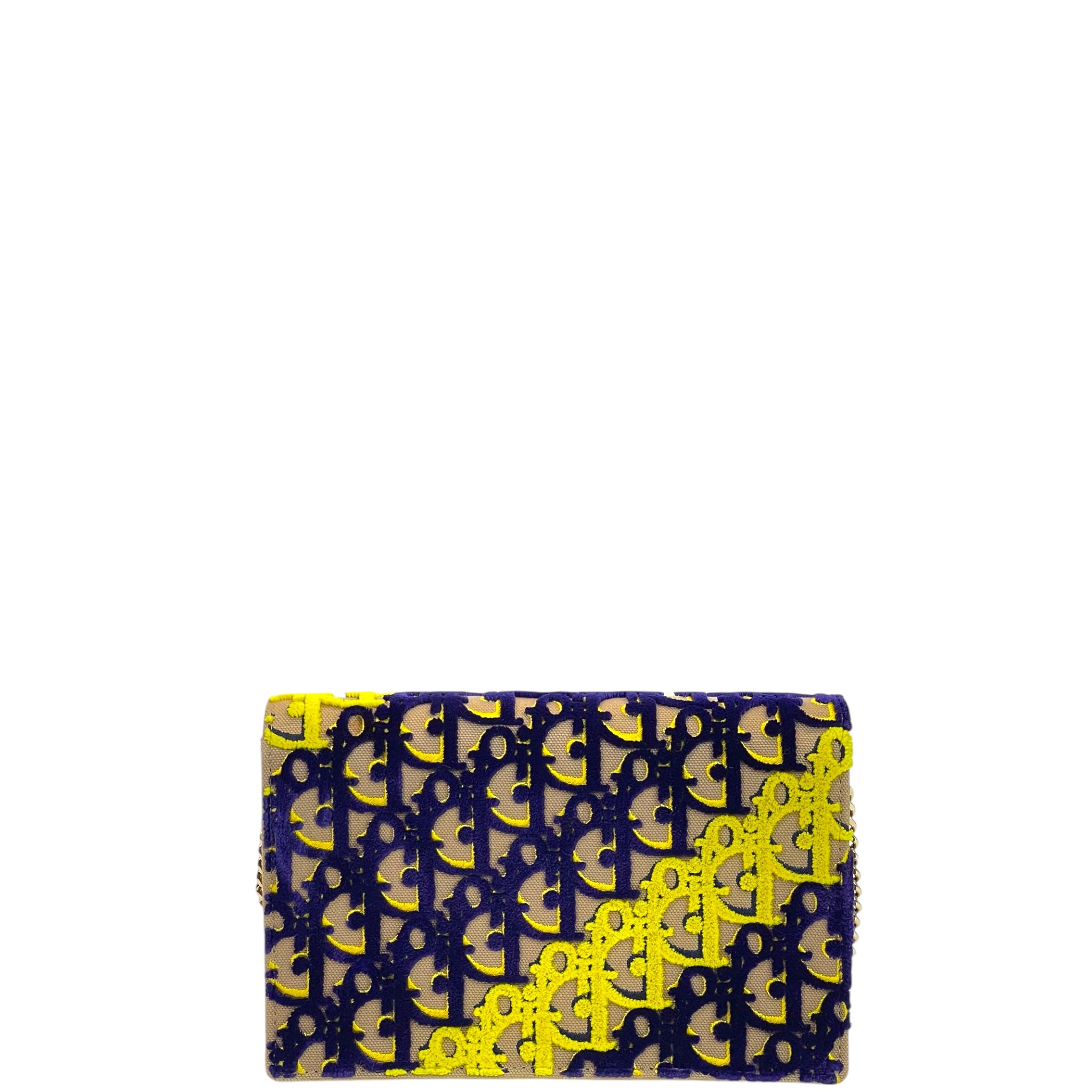 Christian Dior Diorama Wallet On Chain Blue Yellow Velvet Monogram