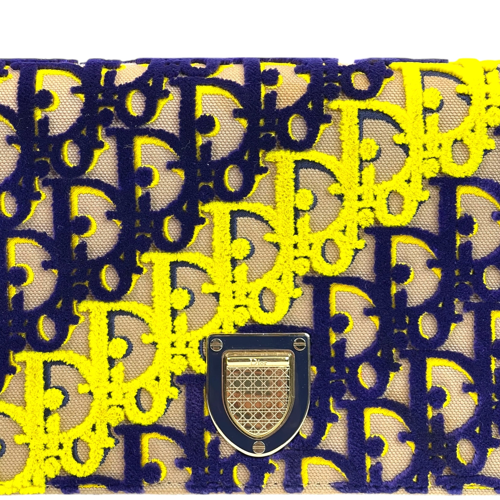Christian Dior Diorama Wallet On Chain Blue Yellow Velvet Monogram