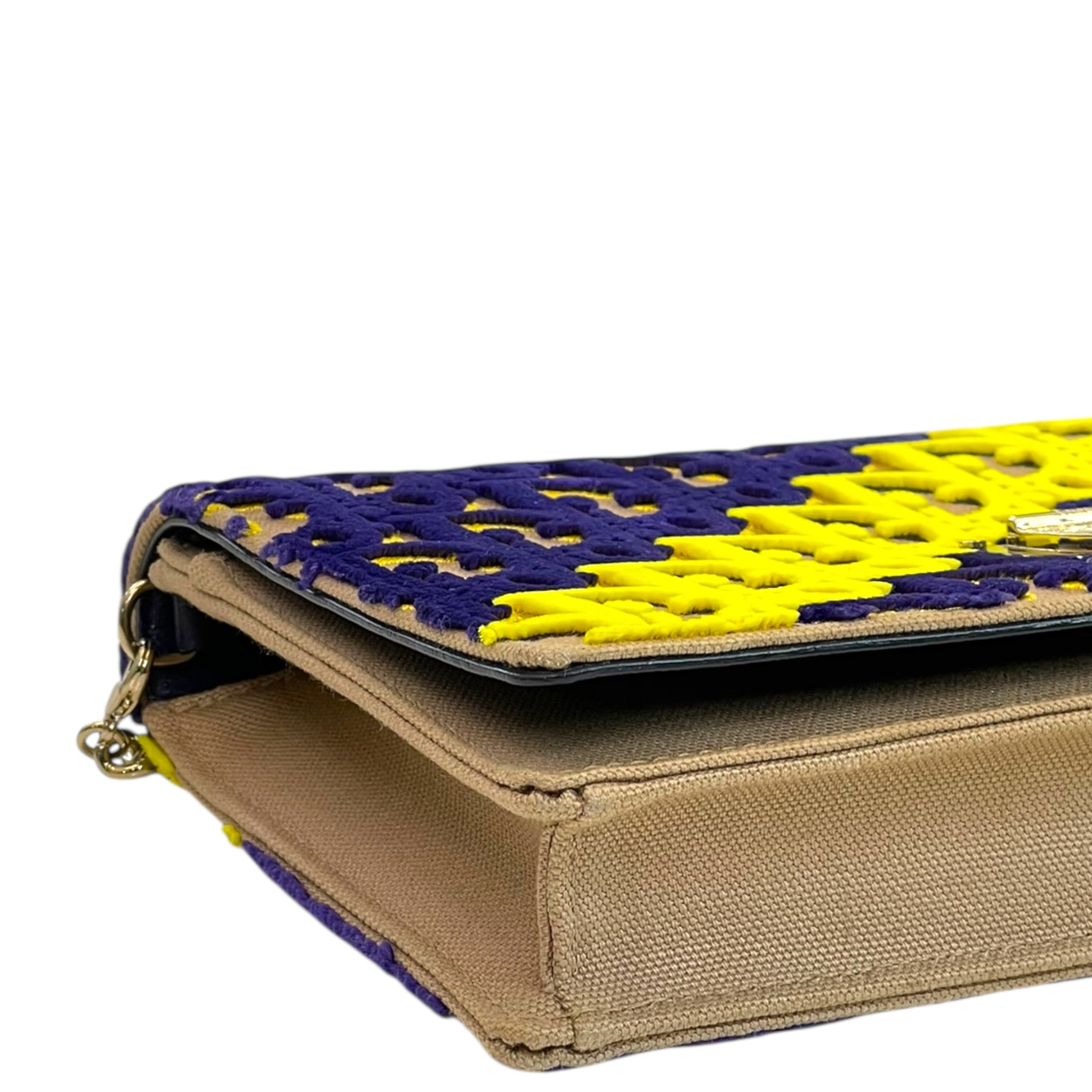 Christian Dior Diorama Wallet On Chain Blue Yellow Velvet Monogram