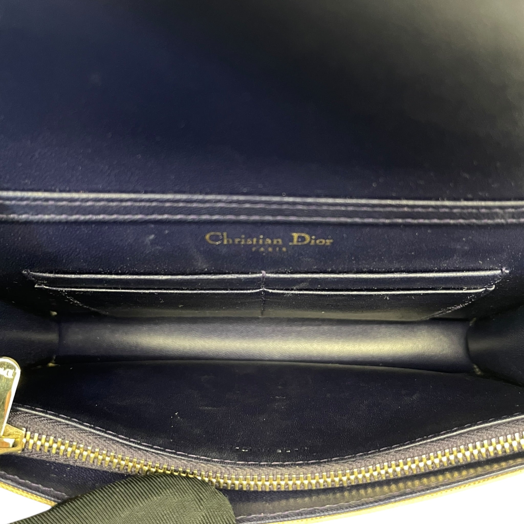 Christian Dior Diorama Wallet On Chain Blue Yellow Velvet Monogram