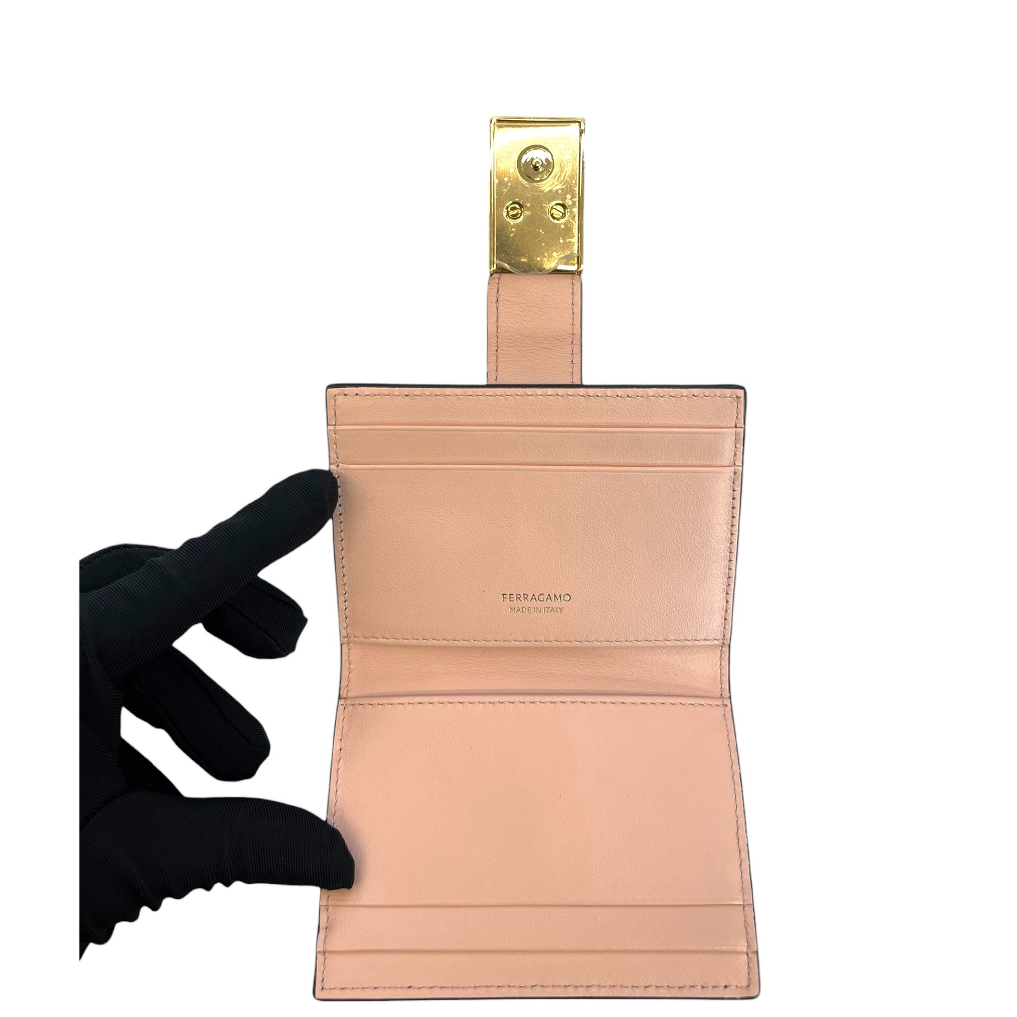 Salvatore Ferragamo Hug Card Holder Black Calf Leather