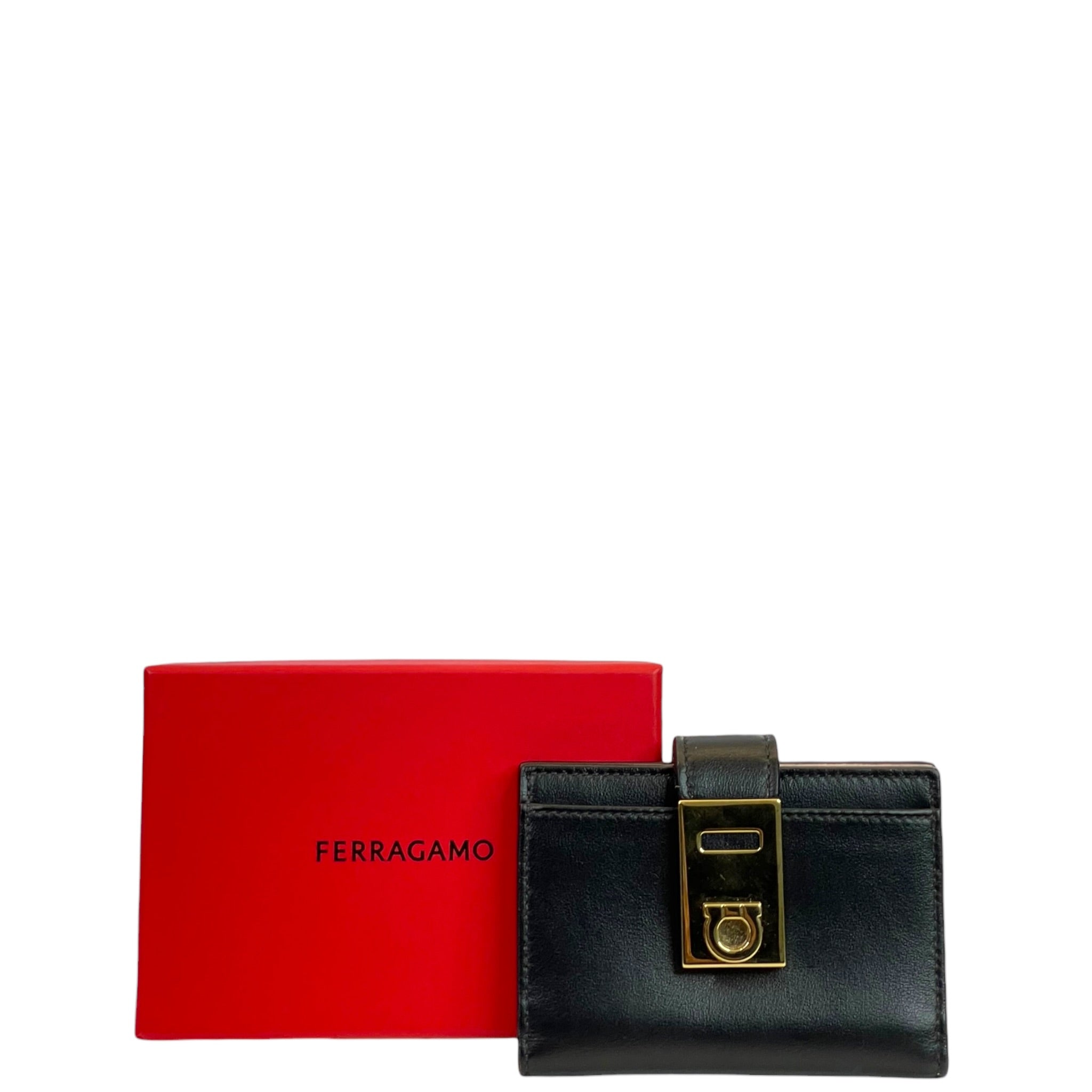 Salvatore Ferragamo Hug Card Holder Black Calf Leather