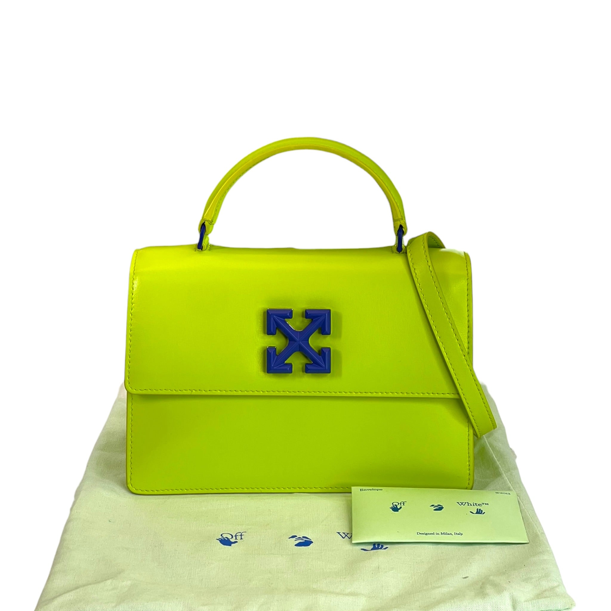 Off-White Jitney Top Handle Bag Neon Green Leather