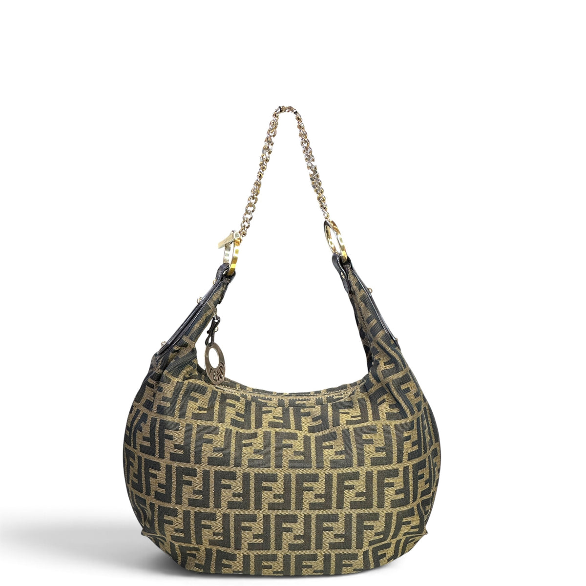 Fendi Zucca Chef Medium Canvas Chained Hobo Shoulder Bag