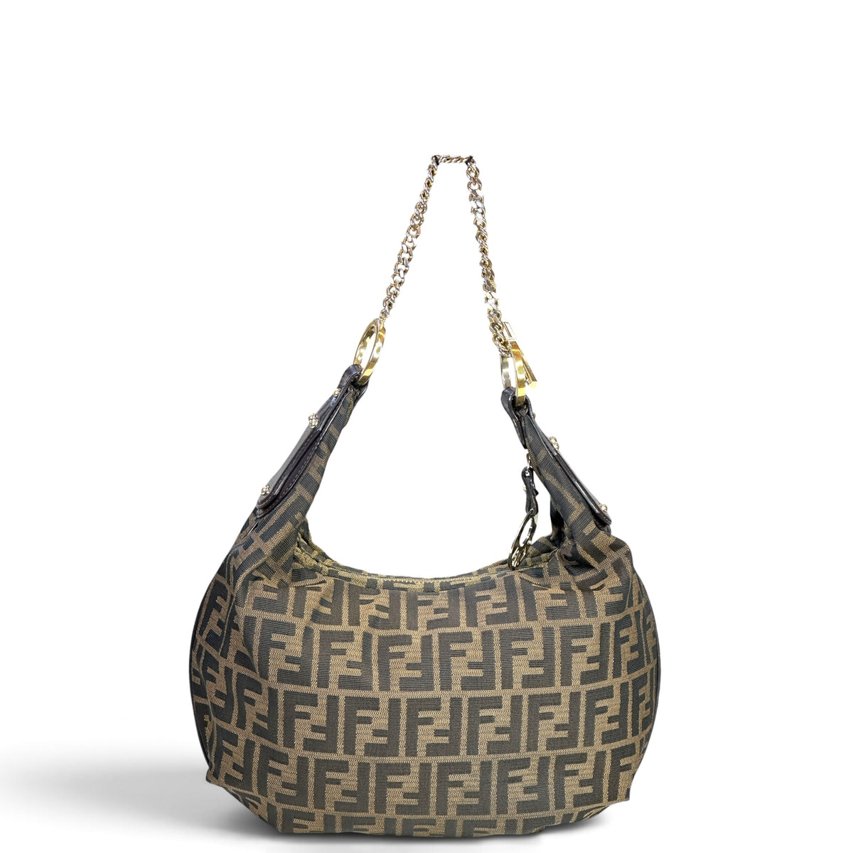 Fendi Zucca Chef Medium Canvas Chained Hobo Shoulder Bag