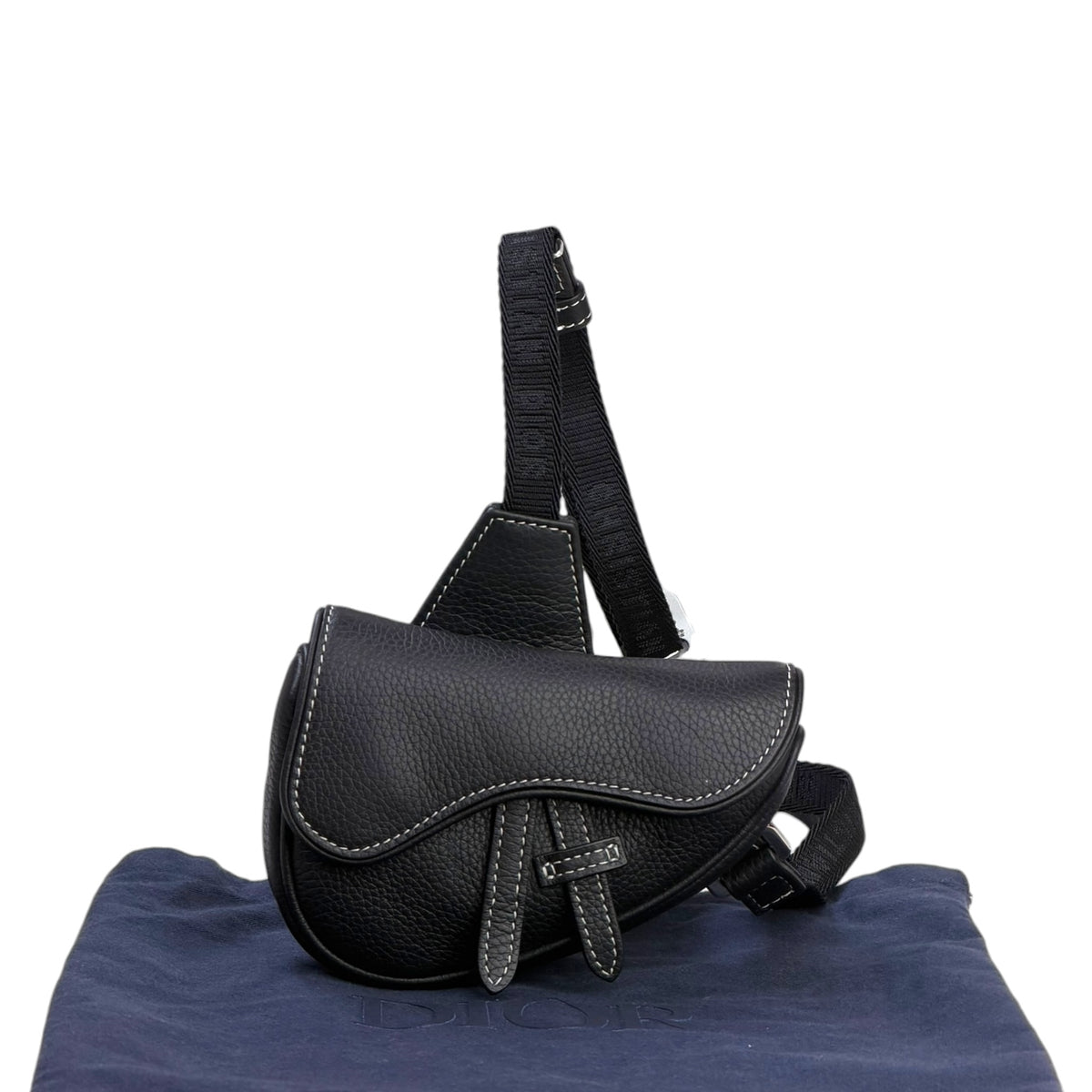 Dior  micro  black calf skin saddle bag