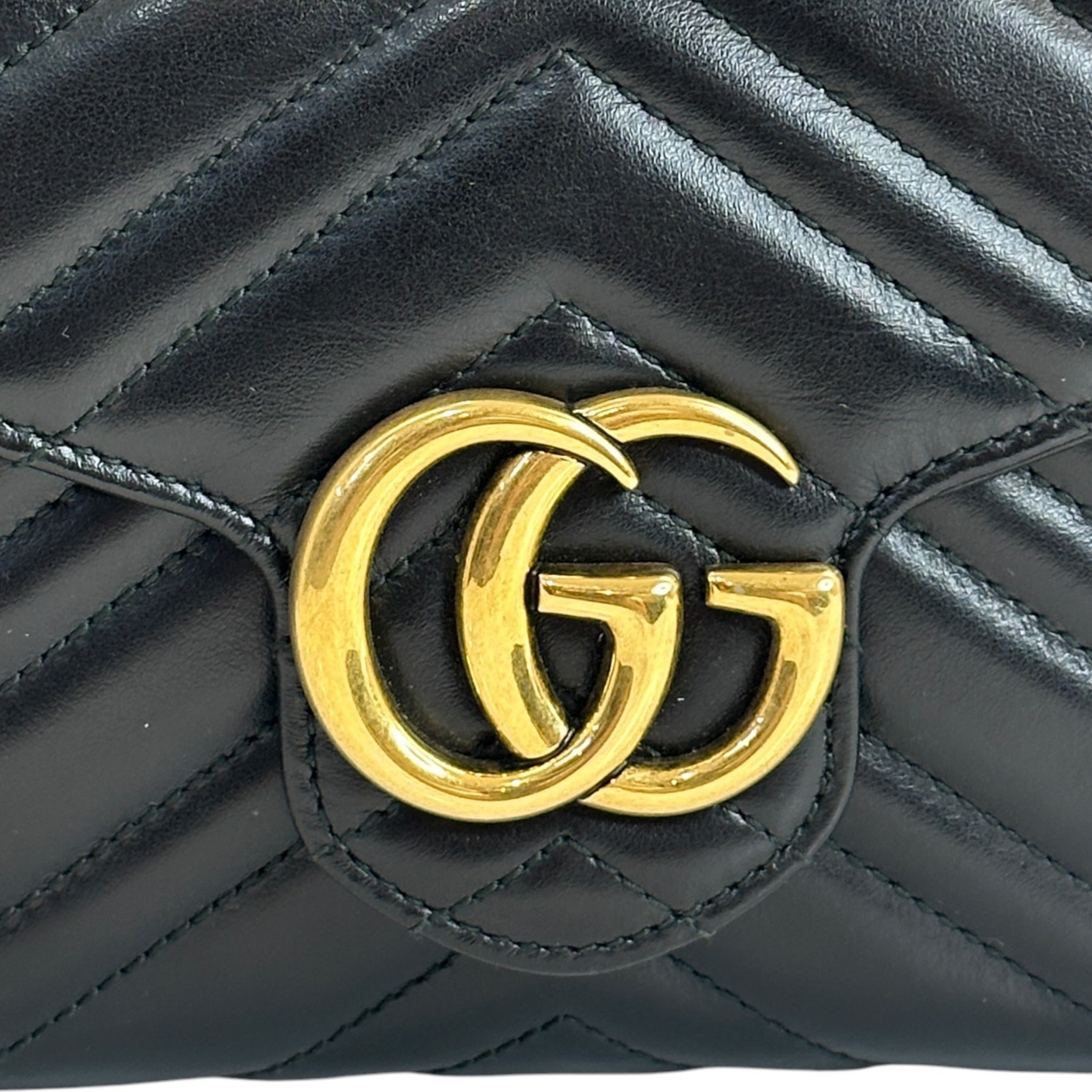 Gucci GG Marmont Wallet on Chain Black Matelasse Chevron