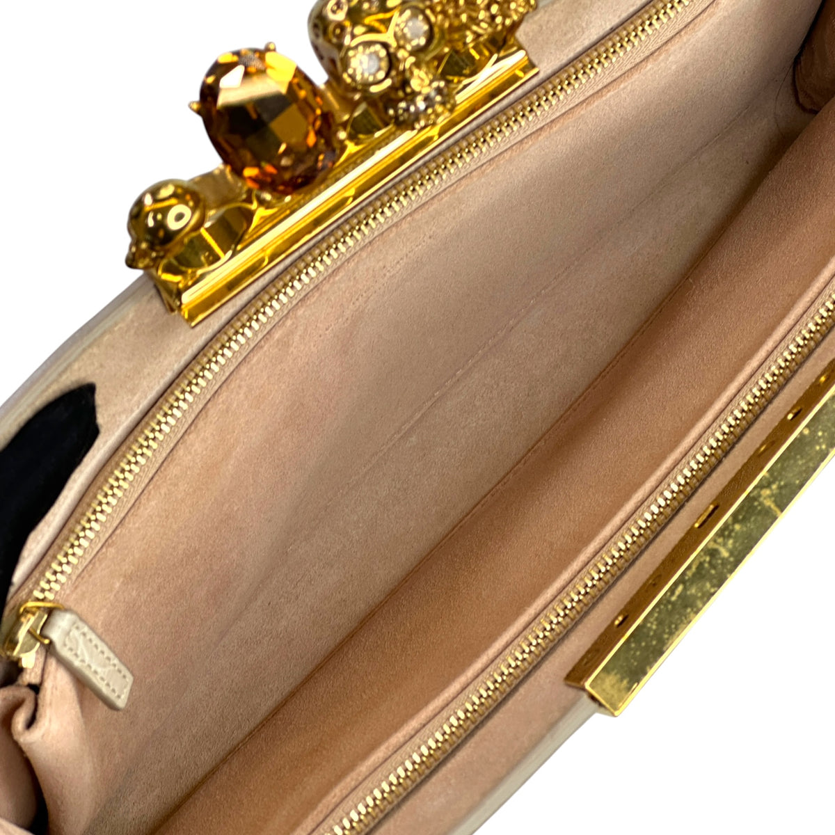 Alexander Mcqueen Ivory Crroc Embossed Leather Four Ring Kuncle Handle Clutch