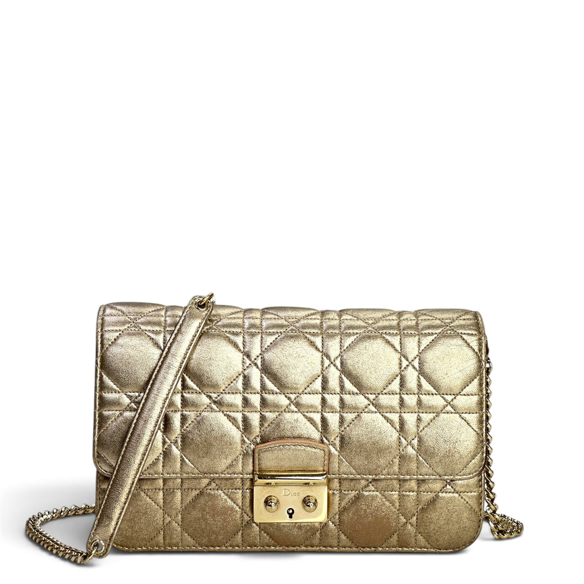 Miss Dior Metallic Golden Leather Promenade Pouch Crossbody Bag