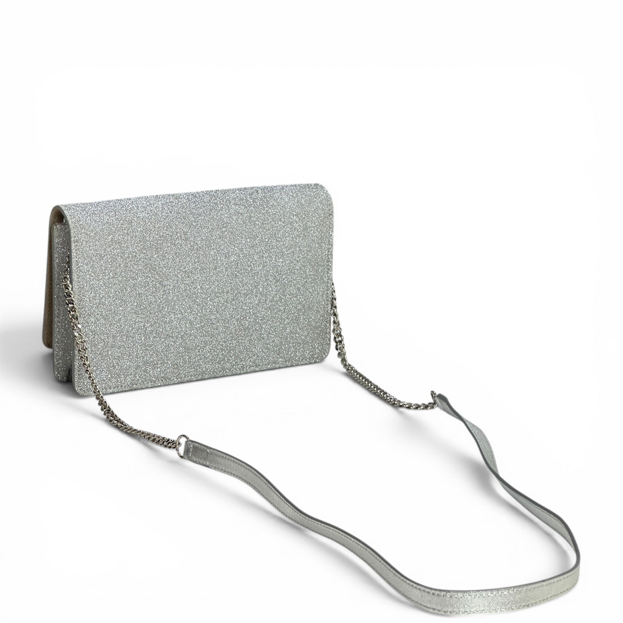 Jimmy Choo Palace Star Lock Silver Glitter Crossbody Bag