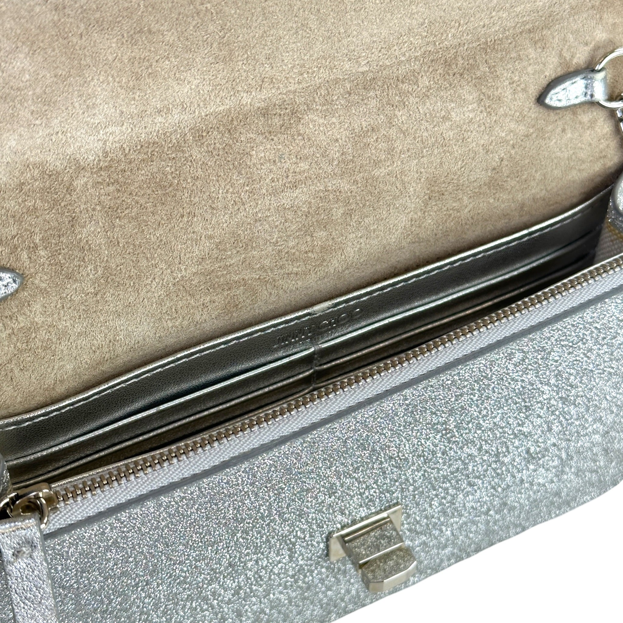Jimmy Choo Palace Star Lock Silver Glitter Crossbody Bag