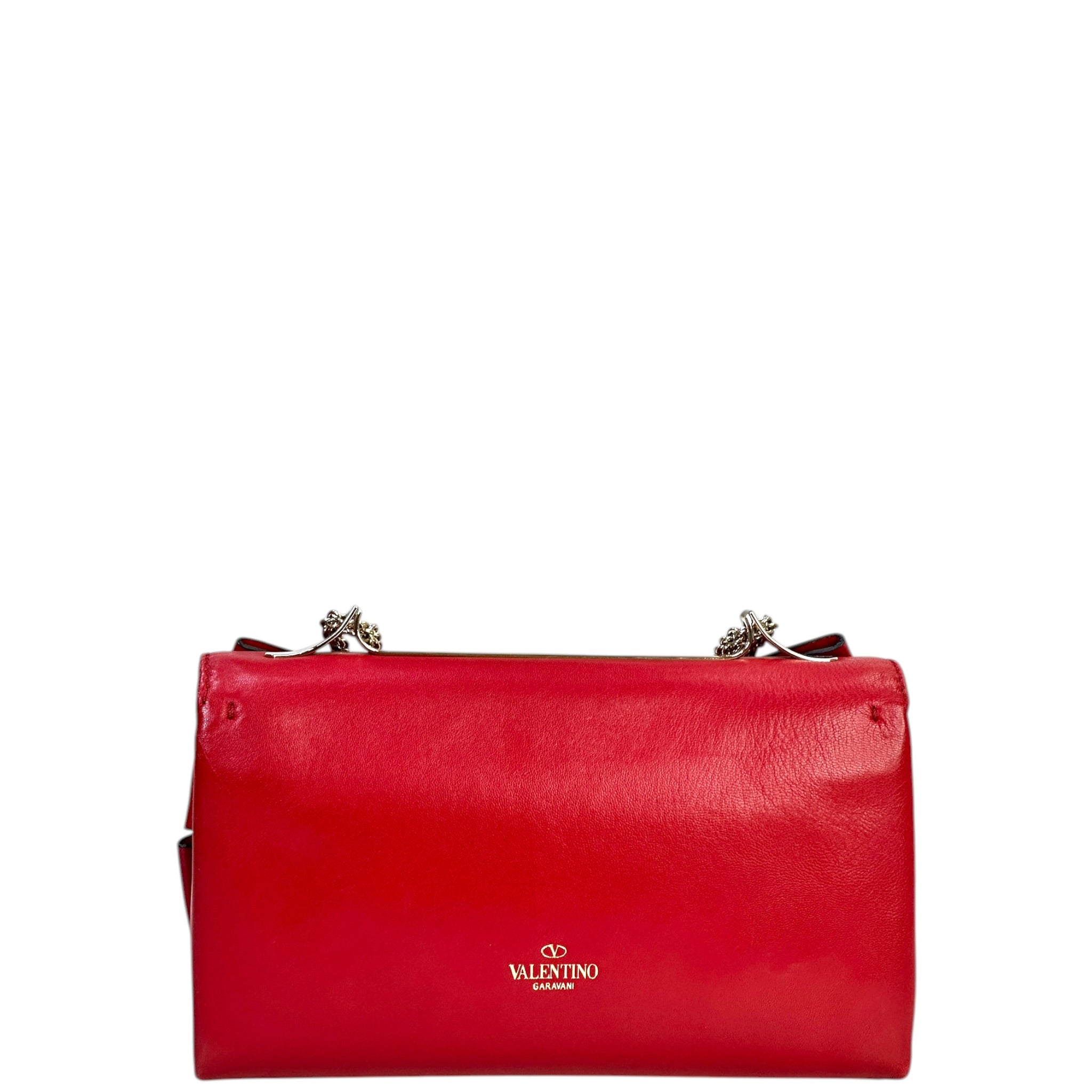 Valentino Bow Chain Clutch Red Lambskin