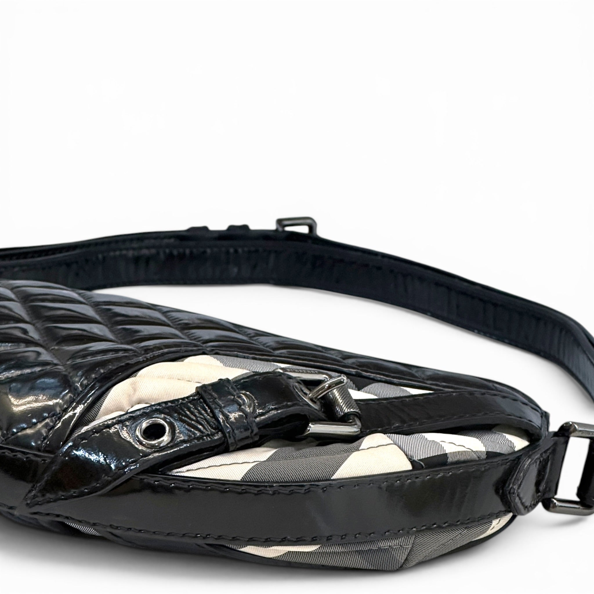 Burberry supernova check hobo bag black quilted patent leather