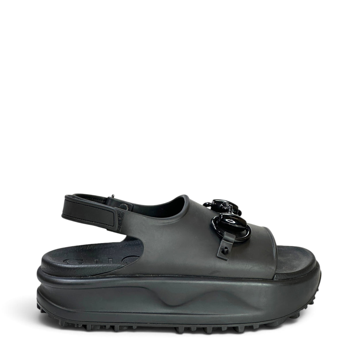Gucci Horsebit Black Rubber Slingback Sandals