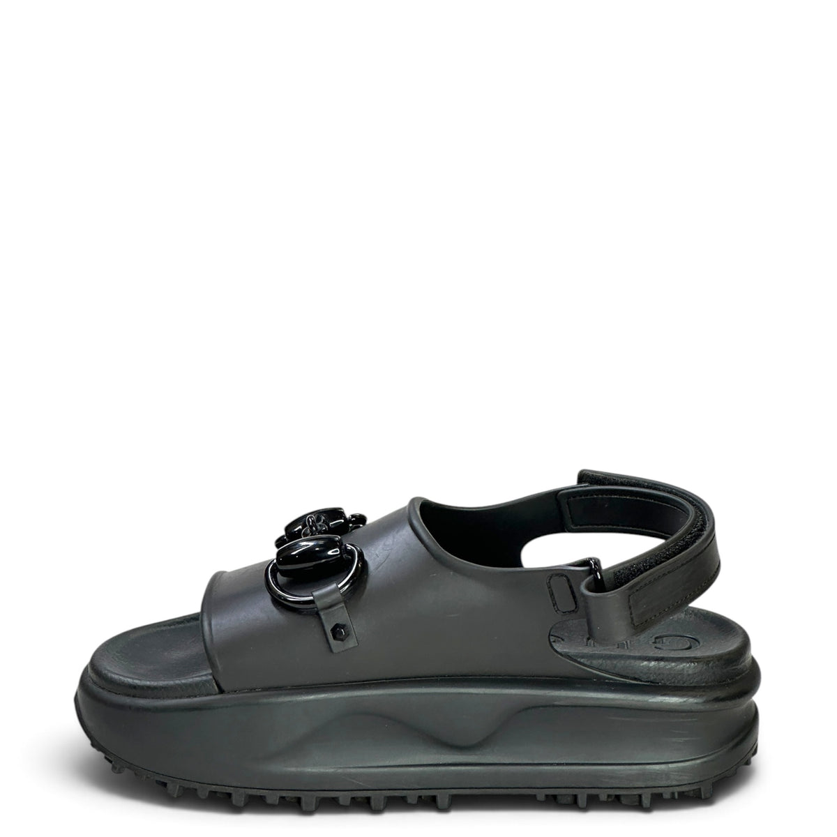 Gucci Horsebit Black Rubber Slingback Sandals