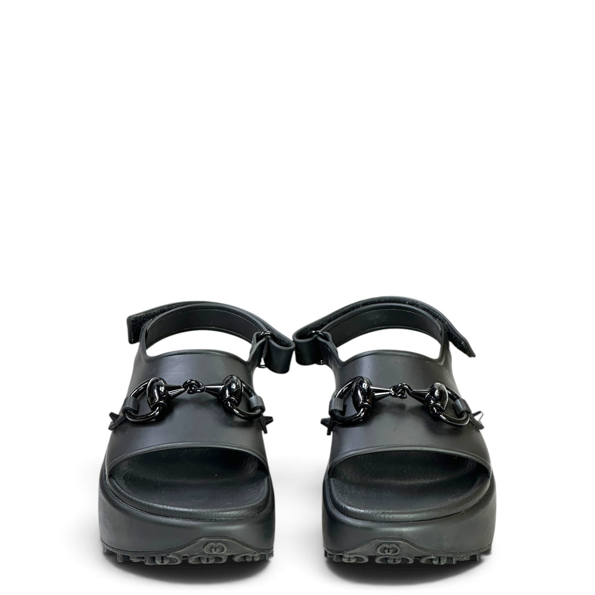 Gucci Horsebit Black Rubber Slingback Sandals