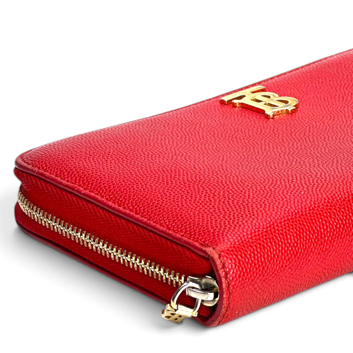Burberry Red Leather Zip Around Long Wallet