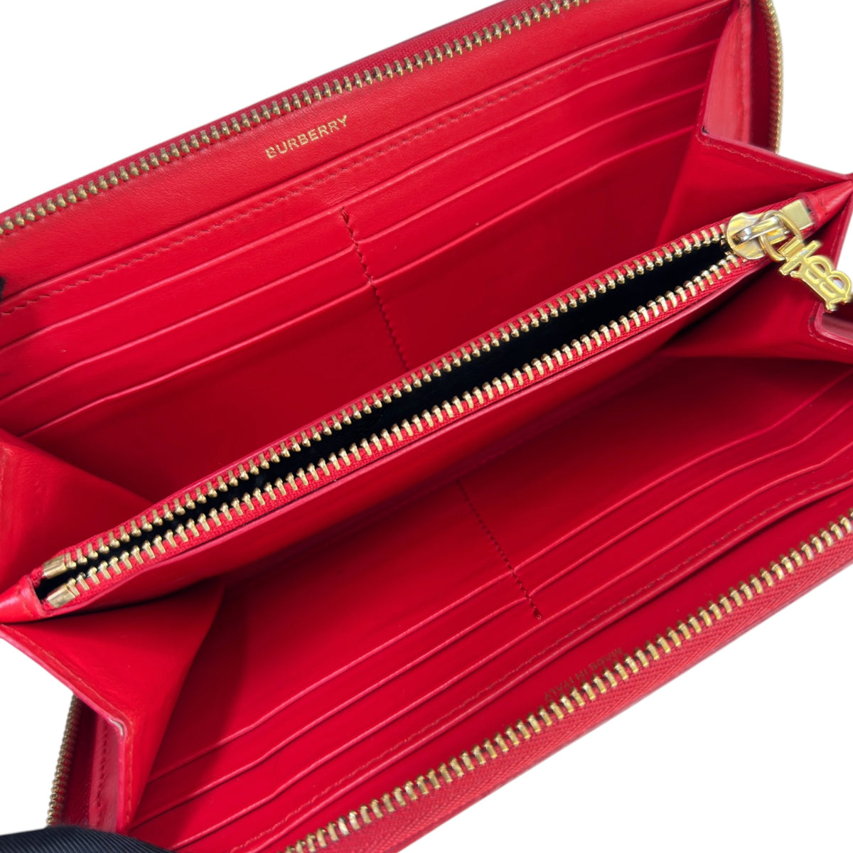 Burberry Red Leather Zip Around Long Wallet