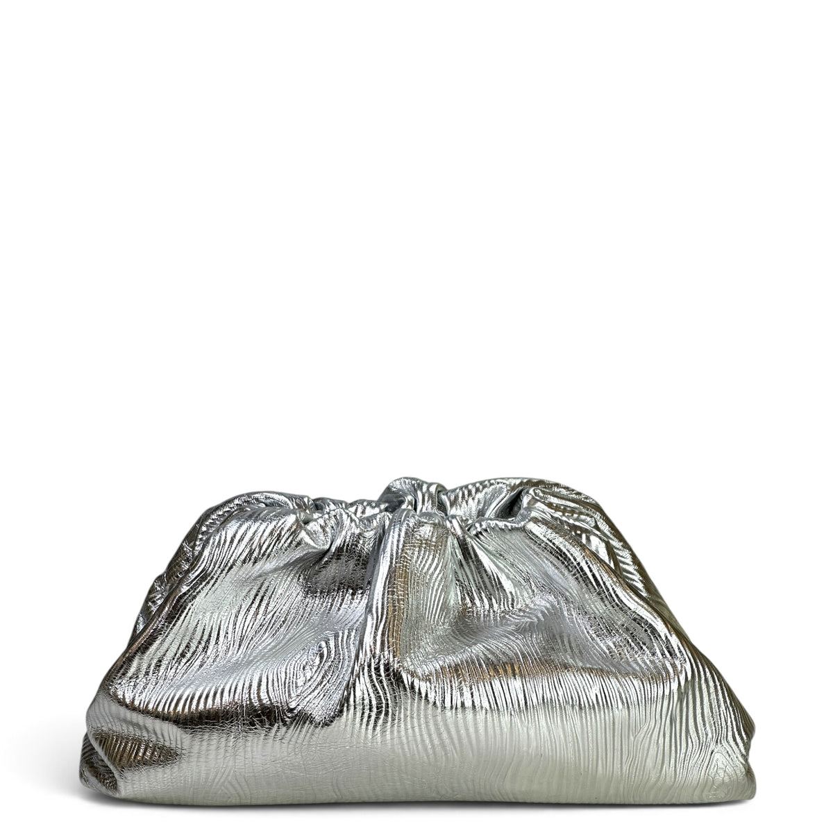 Bottega Venetta Pouch Large Metallic Silver Leather Clutch