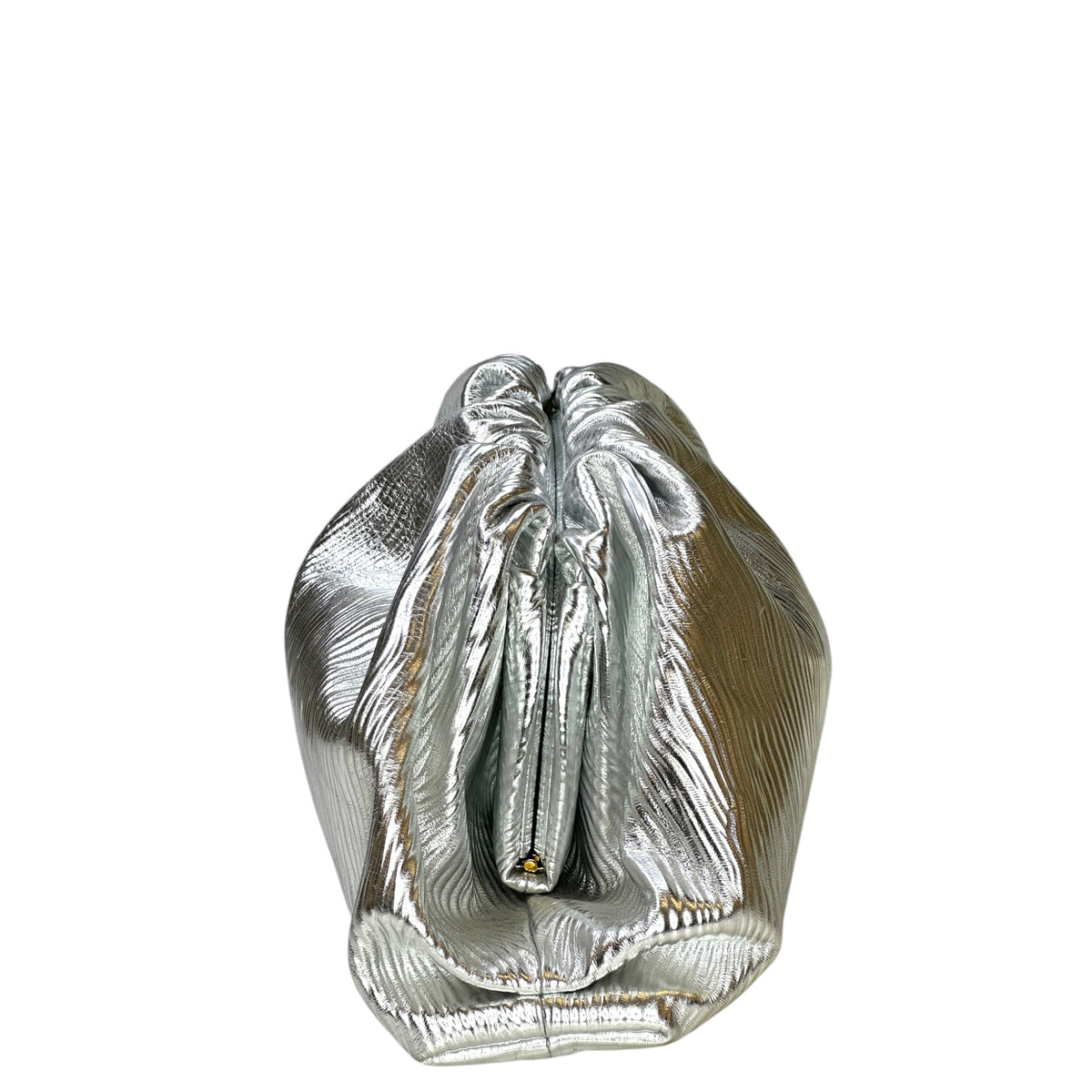 Bottega Venetta Pouch Large Metallic Silver Leather Clutch