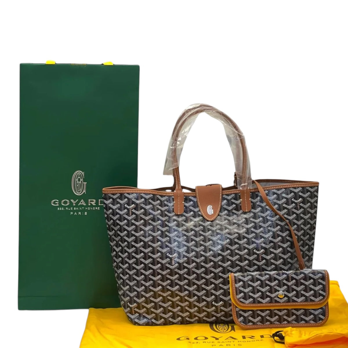 Goyard St Louis PM Tote Black & Tan Goyardine Magnetic Closure