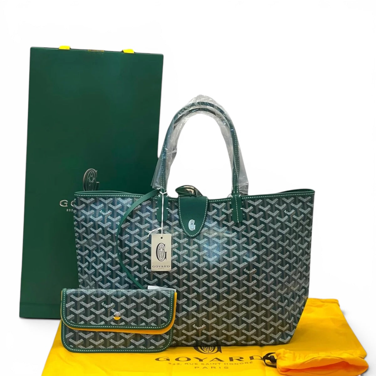 Goyard St Louis PM Tote Green Goyardine Magnetic Closure