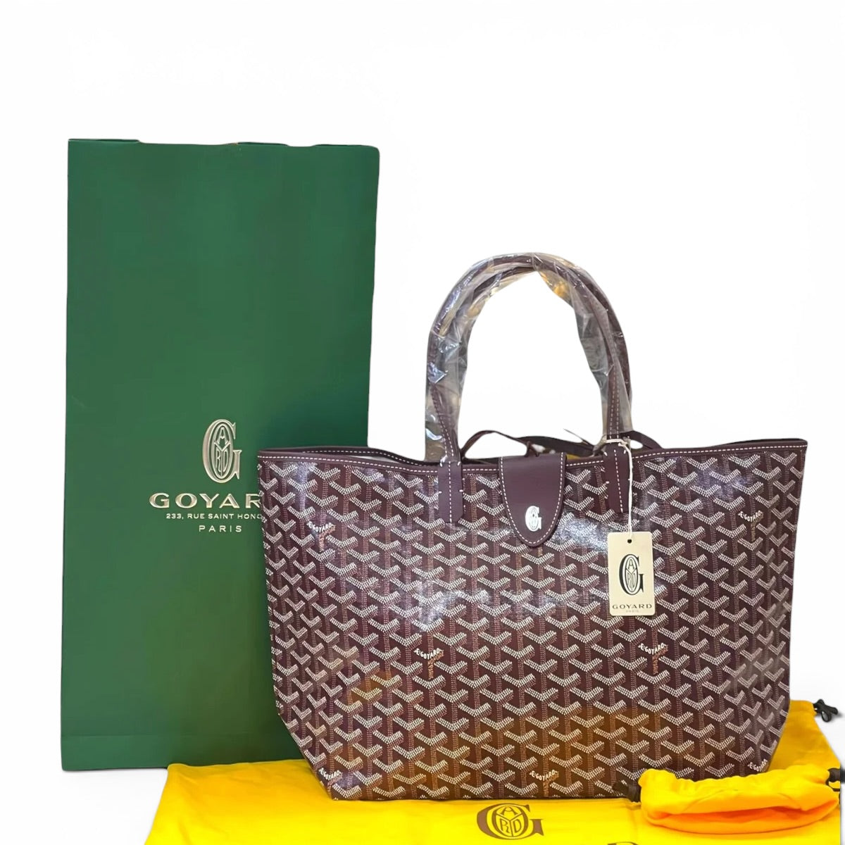 Goyard St Louis PM Tote Burgundy Goyardine Magnetic Closure