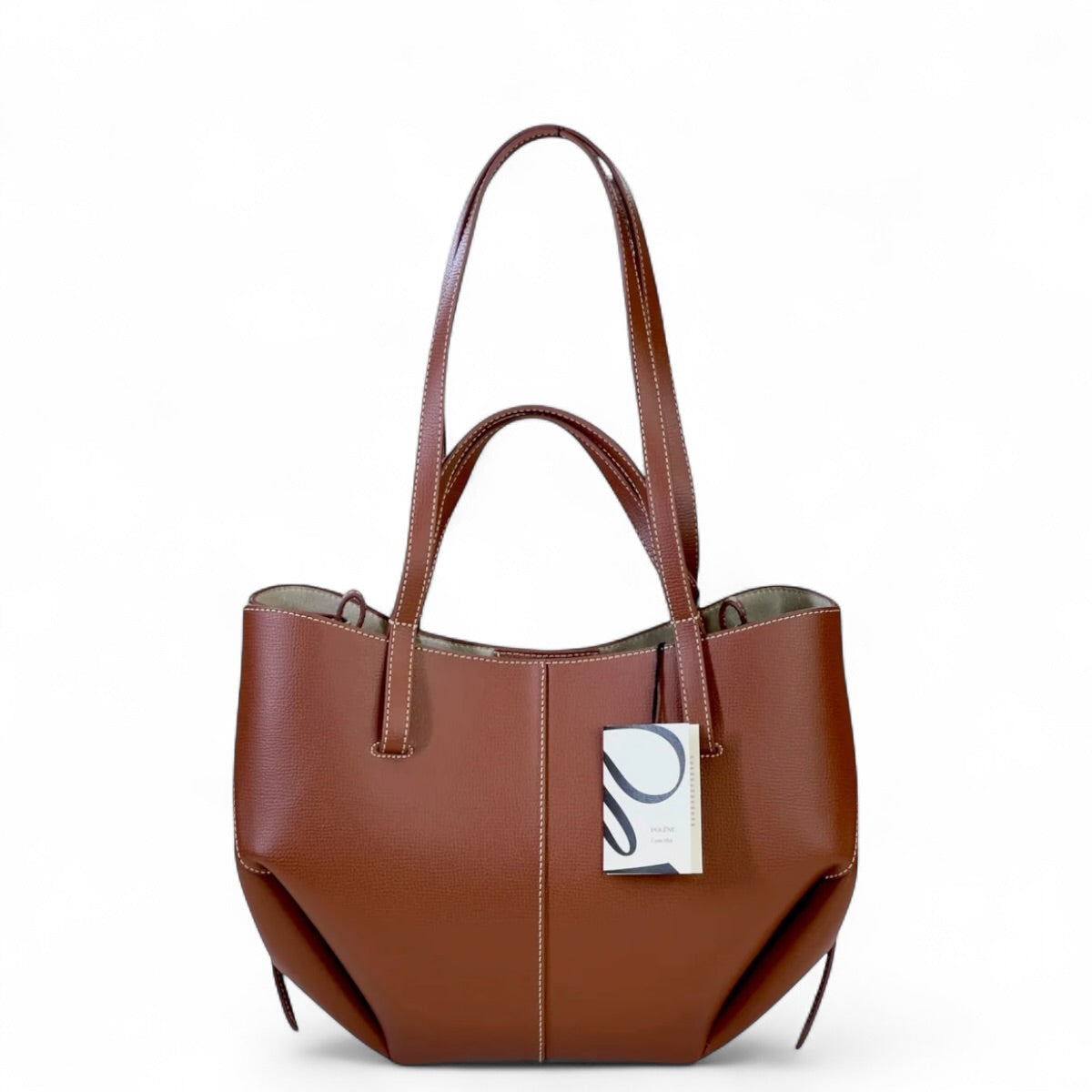 Polene Cyme Tote Mini Cognac Textured Leather