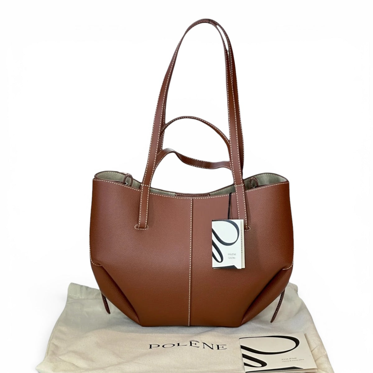 Polene Cyme Tote Mini Cognac Textured Leather