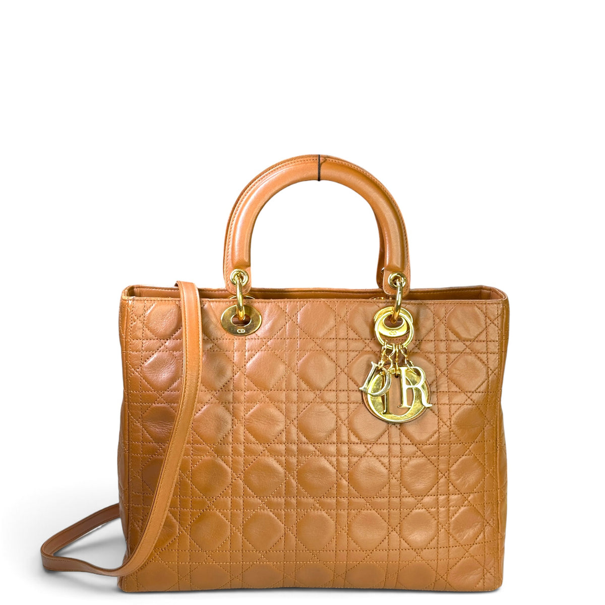 Christian Dior Lady Dior Large Brown Leather Handbag With Strap