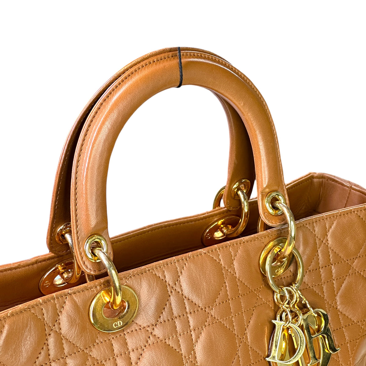 Christian Dior Lady Dior Large Brown Leather Handbag With Strap