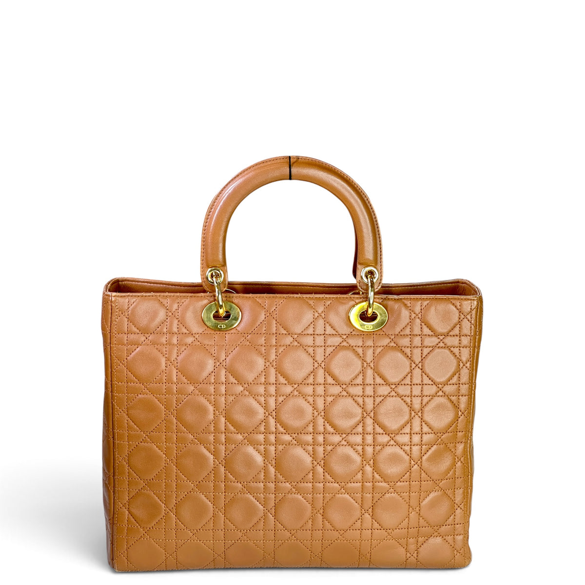 Christian Dior Lady Dior Large Brown Leather Handbag With Strap