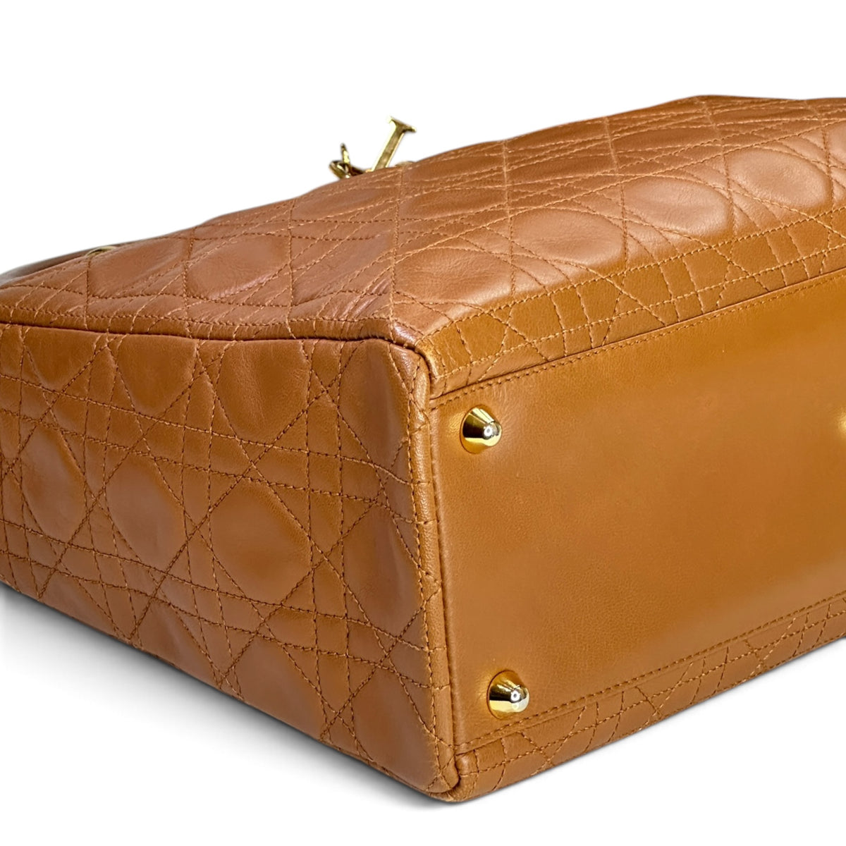 Christian Dior Lady Dior Large Brown Leather Handbag With Strap