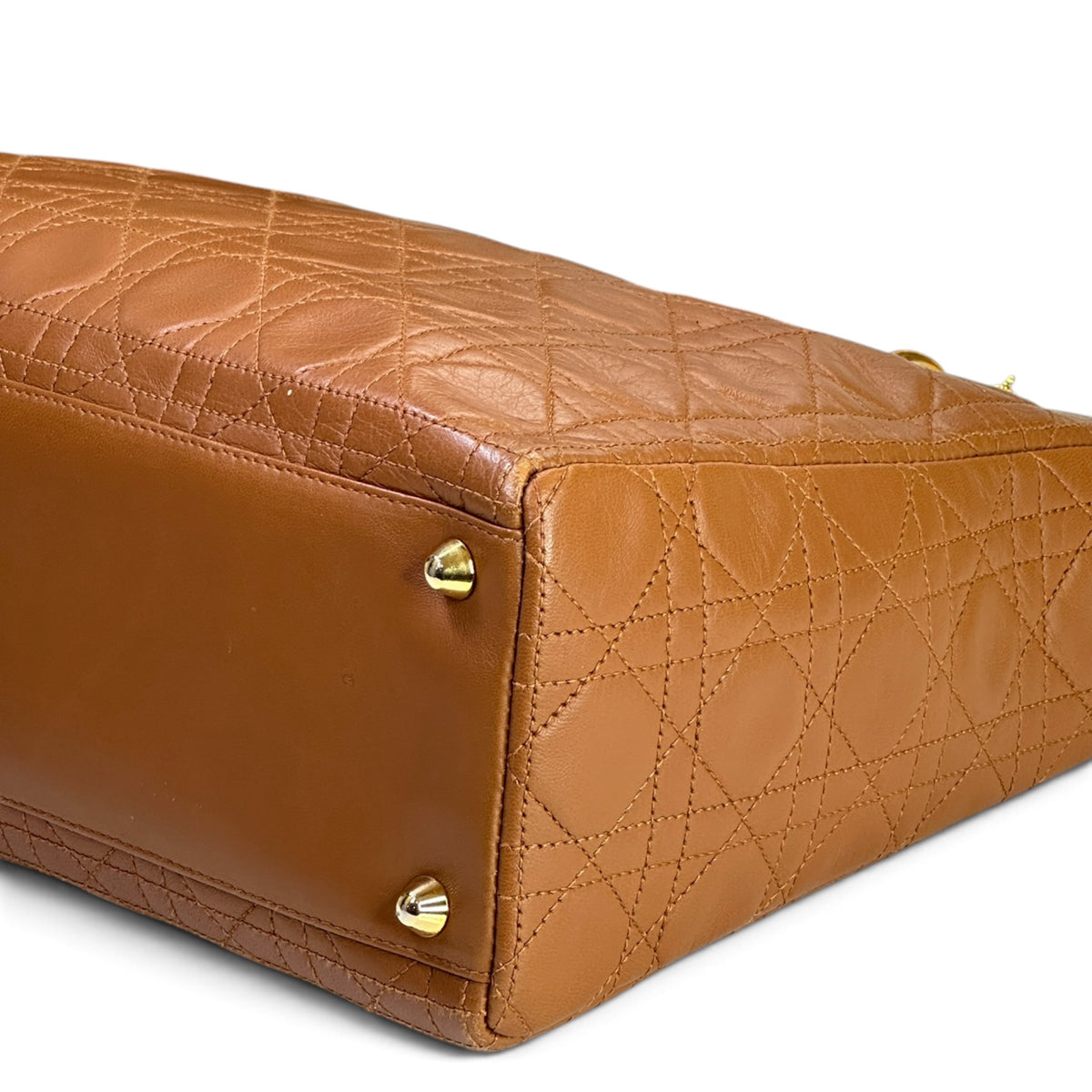 Christian Dior Lady Dior Large Brown Leather Handbag With Strap