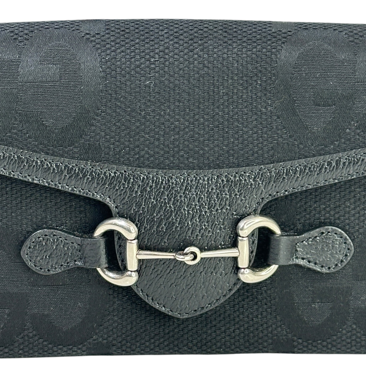 Gucci Horsebit 1955 Jumbo GG Black Canvas Leather Crossbody Bag