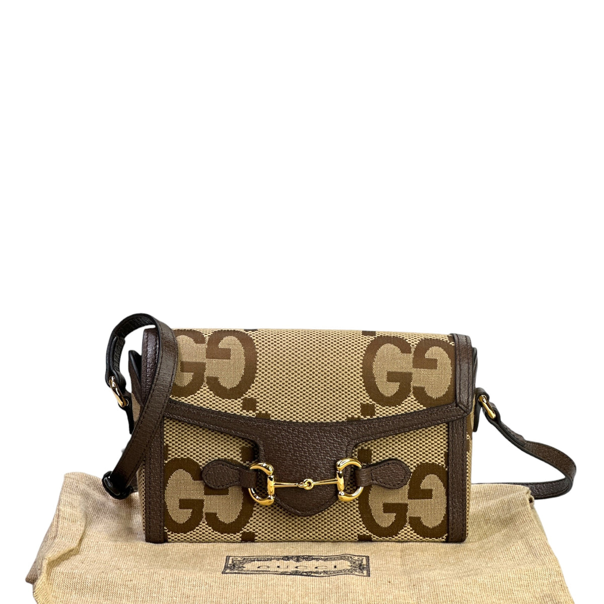 Gucci Horsebit 1955 Jumbo GG Mini Beige Canvas Bag