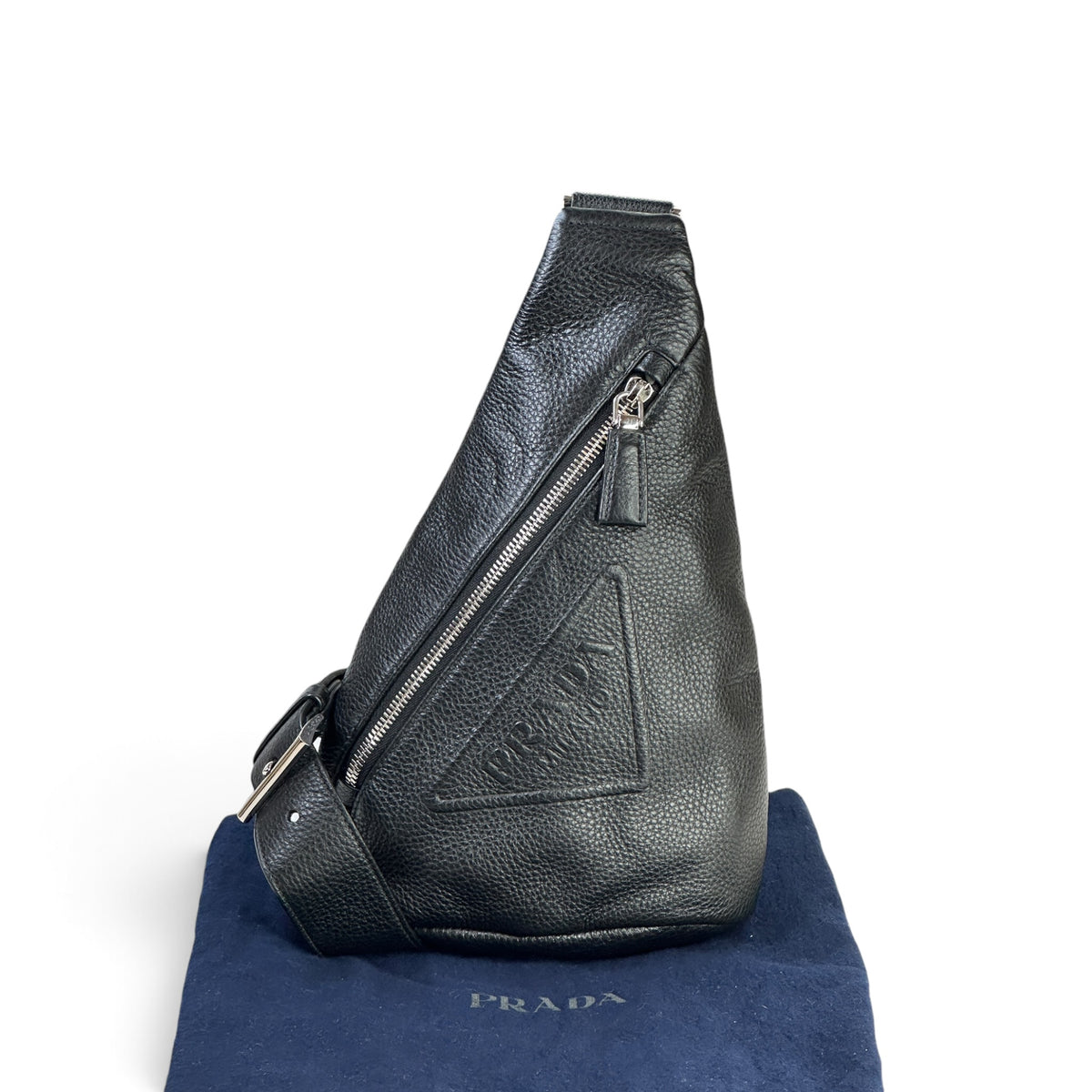 Prada Triangle Black Leather Cross Body Bag