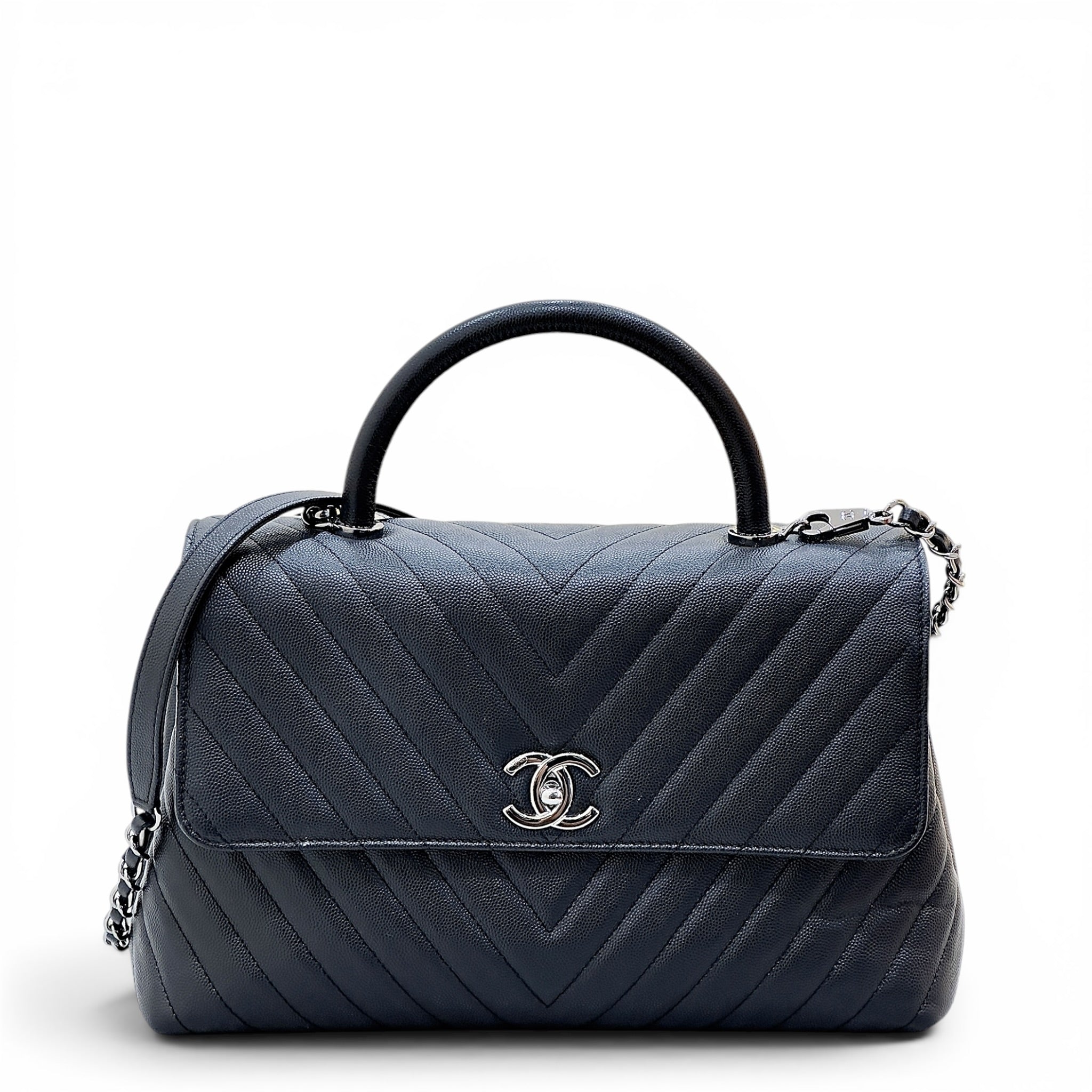 Chanel coc top handle chevron quilted caiviar leather bag