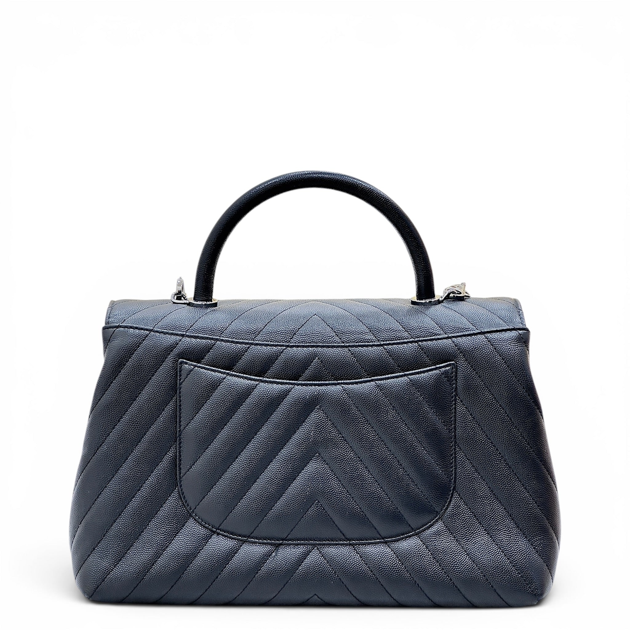 Chanel coc top handle chevron quilted caiviar leather bag