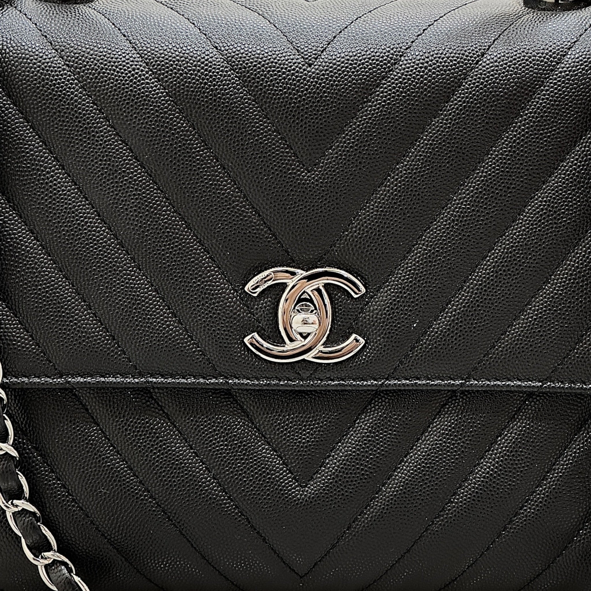 Chanel coc top handle chevron quilted caiviar leather bag